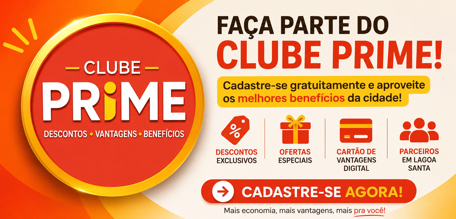Cadastre gratuitamente e faca parte do no clube de benefícios (1) Banner promocional Clube Prime com descontos e cadastro